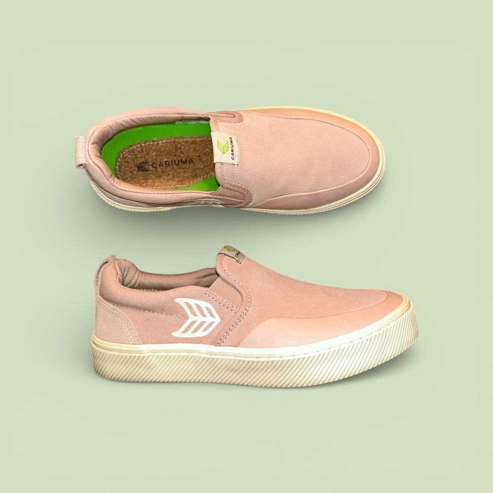 Cariuma Slip On PRO Skate Rose Suede & Canvas Sneaker Ivory Logo Womens Size 6.5